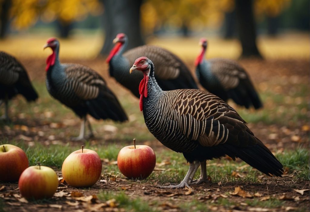 turkeys, apples